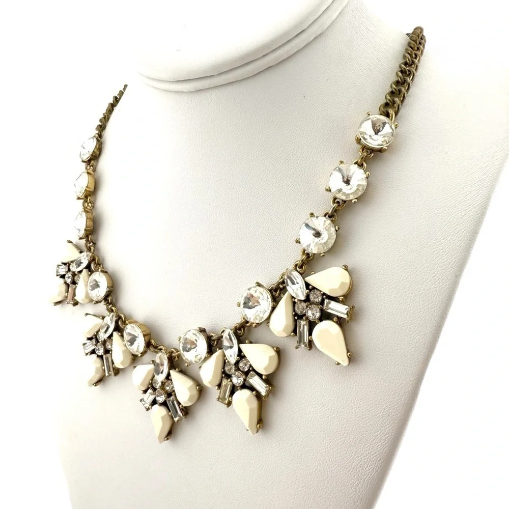 J. Crew White and Gold Floral Necklace